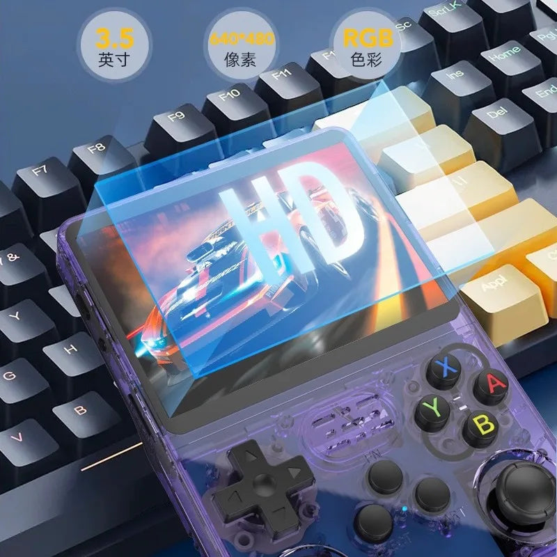 Retro Pocket Advanced R36S handheld console with 3.5 inch IPS screen and 20,000+ built-in games