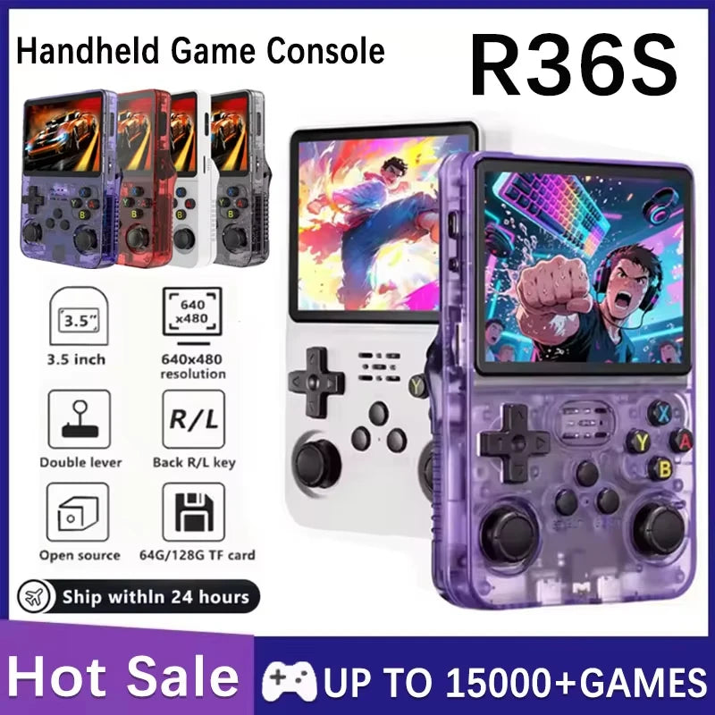 Retro Pocket Advanced R36S handheld console with 3.5 inch IPS screen and 20,000+ built-in games